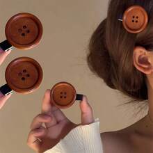 1/2pcs/4pcs 2026 New Alloy Button Hair Clips, Fashionable Sweet Style Alligator Hair Clips, Brown Hair Accessories For Women - Multicolor - View 4