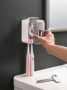 Wall-Mounted Automatic Toothpaste Dispenser (With Toothbrush Holder) - Bathroom Accessories Set, Home Bathroom Decor, Autumn Decor, Back To School Essential - A - View 7