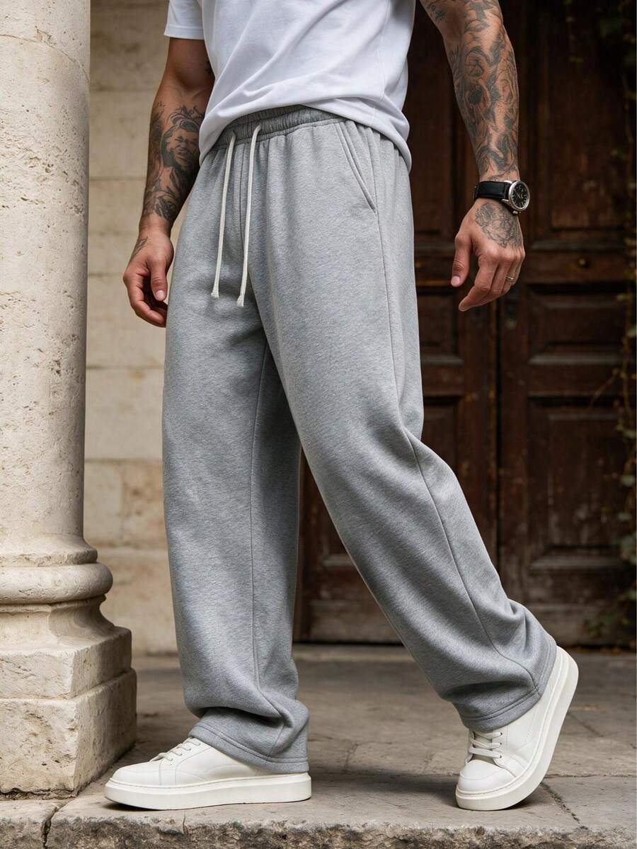Men's Spring/Autumn New Drawstring Fashion Casual Long Pants, Unisex, Suitable For Spring/Autumn - Light Grey - View 1