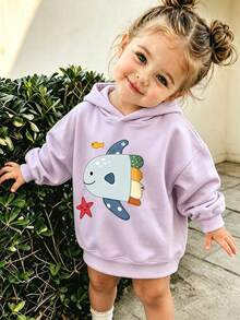 Baby Girl Cute Whale Sea Animal Print Hoodie, Soft Casual Sweatshirt - Mauve Purple - View 1