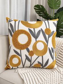 1pc Flower Embroidery Decor Cushion Cover Without Filler, Modern Canvas Decorative Throw Pillow Case For Living Room, Home Decor - Yellow - View 13