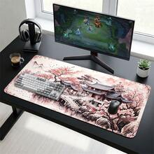 Alfombrilla de ratón extra larga con paisaje rosa, diseño artístico para juegos, oficina y hogar, adecuada como regalo para amigos y familiares, base de goma, tapete de escritorio para PC, portátil y estudio, múltiples tamaños, alfombrilla para teclado de computadora, antideslizante, duradera y suave - Ver 3