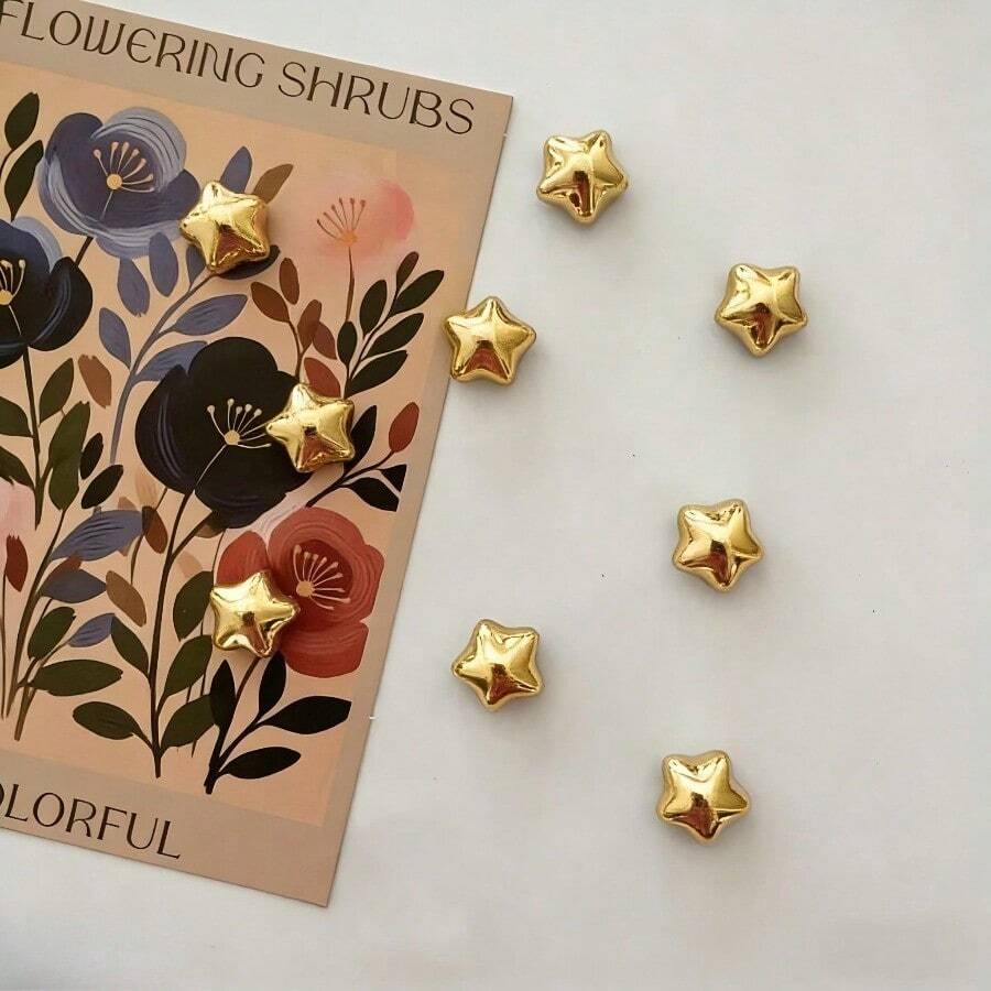5/10pcs Gold Shiny Five-Pointed Star Fridge Magnet Set, Cute Magnetic Decorative Stickers, Suitable For Refrigerator, Whiteboard, Office, Kitchen, Home Decor, Fun Gift For Friends, Party Supplies, Bright And Colorful, Durable And Waterproof, Desktop Decoration - Five-pointed Star - View 1