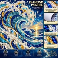 DIY 5D Special Shaped Pearl Diamond Painting Kit, Blue Gold Rhinestone Pearl Feather With Fluid Marble Background Art Canvas, 30x40cm Frameless, Home Wall Decor, Handmade Gift - View 2