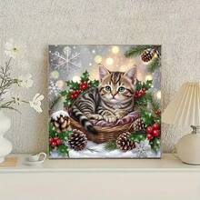 1PC DIY 5D Diamond Painting Kit Christmas Cat Pattern - Round Full Diamond Art Mosaic Craft, Home Wall Decor, Unframed - No Frame - View 2