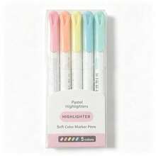 DOWMOO 5Pcs Pastel Highlighter Set, Soft Chisel Tip Marker Pens, Mild Assorted Colors, No Bleed Highlighters For Notes, Journaling, School & Office Stationery Supplies - Rectangle - View 5