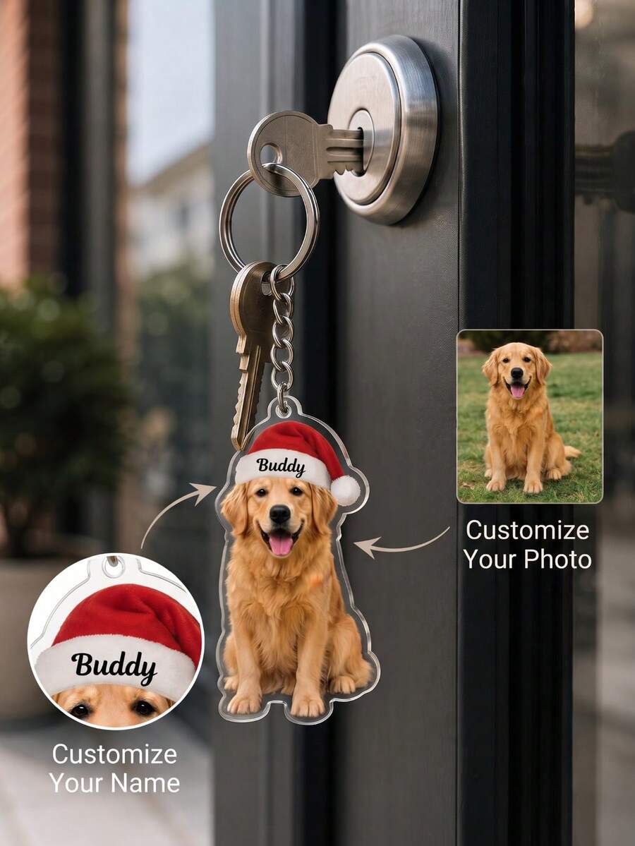 Customized Christmas Pet Acrylic Keychain, Custom Name Keychain, Personalized Pet Photo Keychain, Cute Dog And Cat Keychain, Christmas Pet Gift - Multicolor - View 1