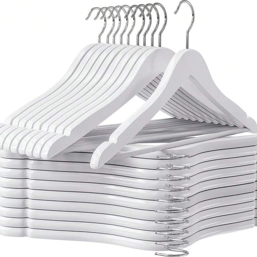White Solid Wood Non-Slip Hangers, High-Quality Solid Wood Coat Racks, Thickened With Strong Load-Bearing Capacity, Not Easy To Deform, Non-Slip Groove Design, Protects Collars, Suitable For Coats, Suits, Shirts, Light Luxury Wardrobe Storage Racks - Multicolor - View 1