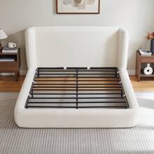 140x200 Cm Compression Bed. Bed Frame With Padded Headboard, Reinforced Steel Frame, No Box Spring: Easy Assembly, High Stability, Mattress Not Included. - Creamy White - View 7