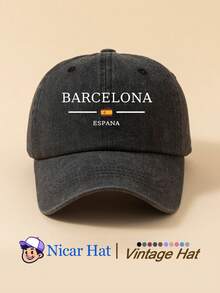 1pc Saudi Arabia Pattern Printed Vintage Washed Men's Baseball Cap With 'BARCELONA ESPANA' Flag, Lightweight Comfortable Adjustable Multi-Functional Baseball Cap, Unisex Trucker Hat Suitable For Daily Wear, Outfit, Holiday Party And Other Occasions - A - View 7