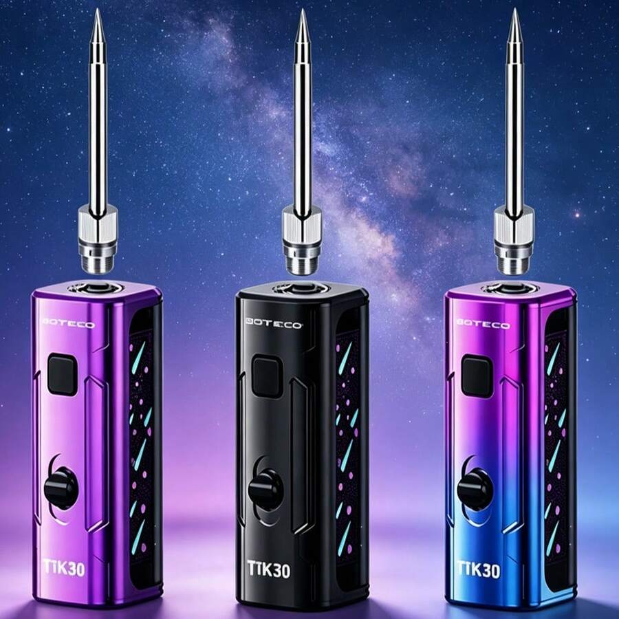 1 Portable Electric Soldering Iron Featuring A 510-Thread Interface, A 400mAh Battery, And A USB-C Charging Port; Supports Voltage Adjustment And Is Compatible With Heating Tip Attachments.