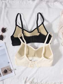 2pcs/Set Girls Ribbed Bra, Skin-Friendly, Suitable For 13-16 Years Old - Multicolor - View 2