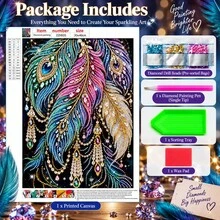 DIY 5D Special Shaped Pearl Diamond Painting Kit, Colorful Peacock Feathers With Rhinestone & Pearl Art Canvas, 30x40cm Frameless, Home Wall Decor, Handmade Gift - View 5