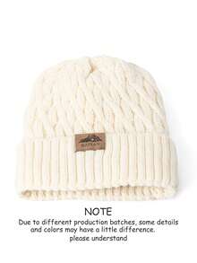 1pc Men's Cable Knit Beanie, Solid Color, Casual, Letter & Mountain Design, Fleece Lined, Elastic Ribbed Cuff, Winter, Daily Commute, Outdoor Wear - A - View 11
