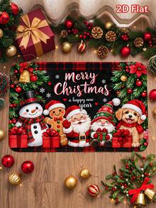 1pc Christmas Floor Mat With Cute & Cheerful Christmas Character Celebration Pattern, Felt Material, Machine Washable, Printed Carpet Perfect For Entryway, Bathroom, Living Room, Laundry Room, Home Decor, Autumn/Winter Decoration, Ideal For Christmas Home And Kitchen Decor - Multicolor - View 4