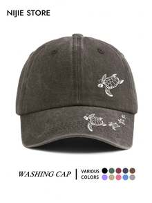 1pc Turtle Pattern Baseball Cap, Vintage Distressed Washed Style, Lightweight Comfortable Adjustable Multi-Functional Baseball Cap Unisex Duck Bill Dad Hat, Suitable For Daily Outings, Outfit, Commuting, Travel, Vacation, Outdoor Activities - A - View 21