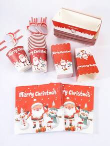 24/48PCS Disposable Paper Party Tableware Set, Red Santa Claus, Snowman And Gift Print, Suitable For Christmas Party, Christmas Eve Gathering, Family Celebration, Office Party, Winter Event, New Year Celebration And Holiday Table Decor - Multi-color 3 - View 6