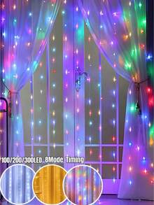 USB Powered Copper Wire LED Curtain Lights, 8 Lighting Modes, Warm/White/Colorful Light Colors Optional, Suitable For Home Decor, Holidays, Weddings, Christmas, Birthdays And Parties (Window Hanging Decorative Lights) - Curtain String Lights - View 5