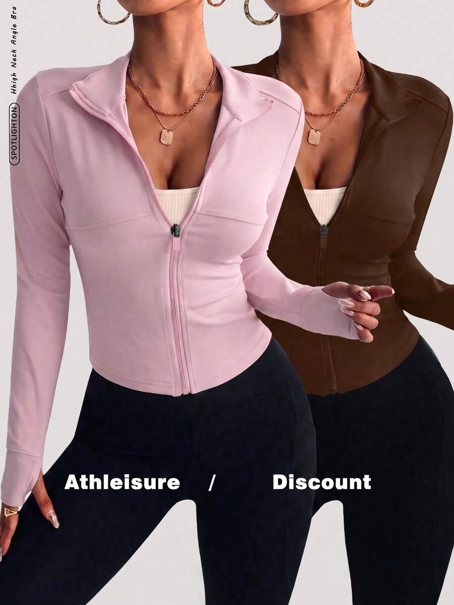 FWH #Alta Tasa de Recompra#Cintura Delgada Versátil para Todas las Estaciones Chaqueta de Yoga de Manga Larga de Alto Rendimiento Conjunto de 2 Piezas Ropa Deportiva para Mujer - Multicolor - Ver 1