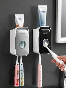 Wall-Mounted Automatic Toothpaste Dispenser (With Toothbrush Holder) - Bathroom Accessories Set, Home Bathroom Decor, Autumn Decor, Back To School Essential - A - View 2
