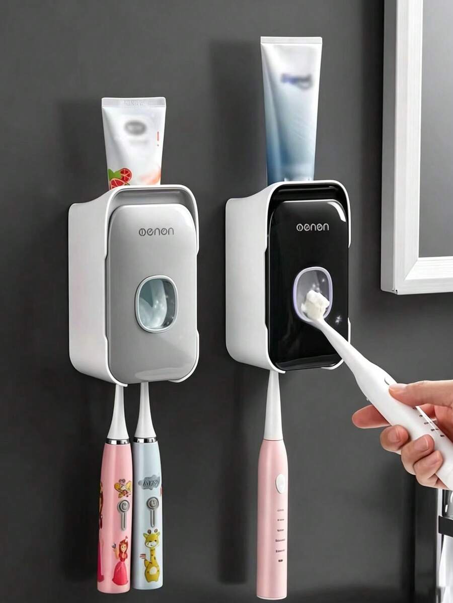 Wall-Mounted Automatic Toothpaste Dispenser (With Toothbrush Holder) - Bathroom Accessories Set, Home Bathroom Decor, Autumn Decor, Back To School Essential