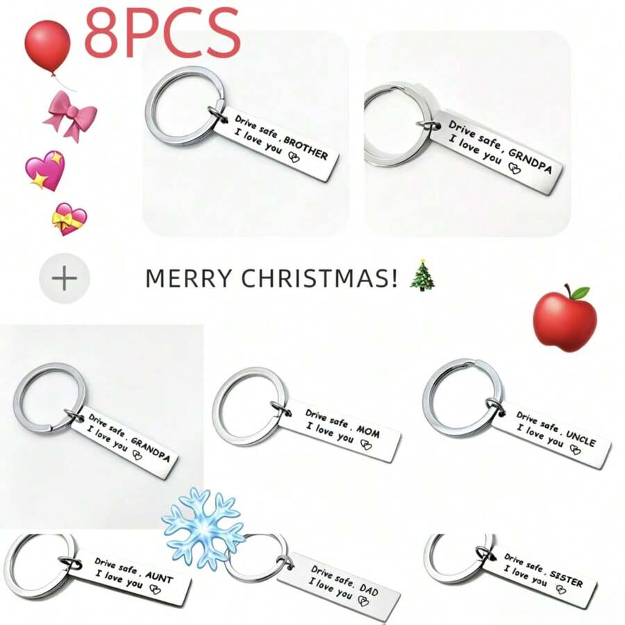 8PCS Travel Car Keychains, Uncle, Aunt, Grandpa, Grandma, Dad, Mom, Journey, I Love You" Symbolic Driving Commemorative Gift, Gift For Women, Family Keychains - 8 Pieces - View 1