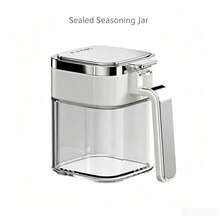 1pc Luxury Square Platinum-Tone Spice Jar With Built-In Spoon, Automatic Self-Locking Sealed Transparent Spice Storage Box, Moisture-Proof And Dust-Proof Kitchen Seasoning Organizer, Suitable For Salt, Sugar, Pepper, Spices And Other Daily Cooking Use - Multicolor - View 6