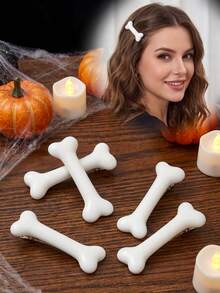 6pcs/10pcs Women's White Bone Shaped Alligator Hair Clips, Halloween Hair Accessories Styling Tools, Suitable For Daily And Holiday Use - White - View 2