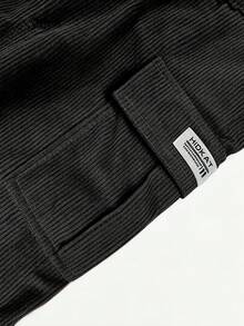 Hidkat Men's Corduroy Cargo Pants, Lightweight, Multi-Pocket, For Sports, Fitness, Daily Wear, Street Style, Spring/Autumn - Black - View 4