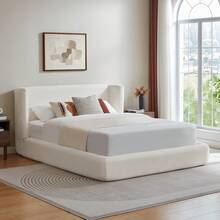 140x200 Cm Compression Bed. Bed Frame With Padded Headboard, Reinforced Steel Frame, No Box Spring: Easy Assembly, High Stability, Mattress Not Included. - Creamy White - View 3