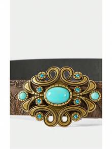 Noxbound Metal Chain Decor Waist Belt For Women, Minimalist Versatile Suitable With Dresses - Turquoise Bronze Belt - View 4