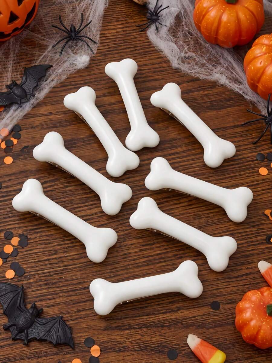 6pcs/10pcs Women's White Bone Shaped Alligator Hair Clips, Halloween Hair Accessories Styling Tools, Suitable For Daily And Holiday Use - White - View 1