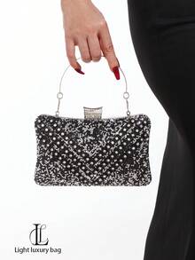 1pc Luxury Sparkling Rhinestone Handbag, Elegant Black Evening Clutch, Perfect For Weddings, Bridal Parties And Formal Occasions - Black - View 2