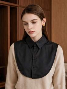 1/2pcs Women's Detachable Shirt Collar, Curved Decorative Collar Piece, Button Design Layering Collar Accessory, Suitable For Sweater Matching, Daily Autumn/Winter Wear - White - View 4