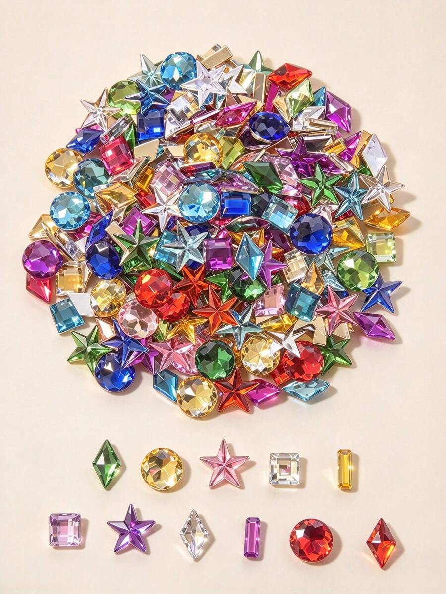 Rhinestone Akrilik Pipih Berkilau, Batu Permata Asimetris Warna Campuran, 50/100/200 buah Aksesori Perhiasan DIY, Cocok untuk Perhiasan dan Dekorasi Buatan Tangan