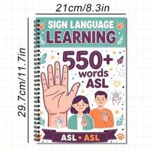 Sign Language Learning Notebook 8.3x11.7 Inches 23 Sheets 550 ASL Words Spiral Bound Light Purple Banner Paw Print Theme Cover Adult Sign Language Practice Book Office Supplies - A - View 5