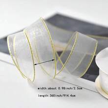 1PC-10 Yards*2.5CM Gold Edge Snow Chiffon Transparent Ribbon DIY Handmade Gift Christmas Gift Box Packaging Ribbon Bow Clothing Headwear Accessories Decorative Ribbon - 10 Yards - View 2