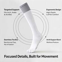 Women Color Block Knee High Five-Toe Non-Slip Yoga Socks, Grippy Silicone Sole Pilates Workout Socks - Multicolor - View 2