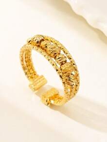 French Vintage Brushed Gold Fashion Elegant Luxury Textured 18K Gold Plated Adjustable Women's Ring, Suitable For Multiple Occasions, Perfect Gift Choice - Gold - View 3