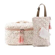 2Pcs Diaper Bag Diaper Clutch For Mom, Quilted Changing Bag Nappy Bag Travel Storage Bag For Baby Essential, Floral Baby Wipe Pouch For NewBorn Babies - Multicolor - View 6