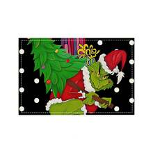The Grinch , Christmas Placemat, 1pc, Christmas Table Mat, Table Decor Mat, Merry Grinchmas, Protect Tabletop, Christmas, Christmas Family Gathering Party Decoration, Dining Room Tabletop Arrangement Scene - Multicolor - View 9