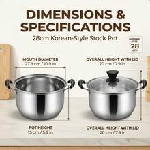 28cm/11.02in Korean Style Stainless Steel Soup Pot, Thickened Deep Soup Pot With Glass Lid, Large Capacity Cooking Pot, Suitable For Induction Cooktop And Gas Stove, Easy To Clean - View 11