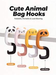 Cute Cartoon Animal Desktop Bag Hook, Foldable Portable ABS Material Handbag Hook, Panda Bear Design Desk Edge Handbag Holder, Suitable For Desk, School, Office - Multicolor - View 7