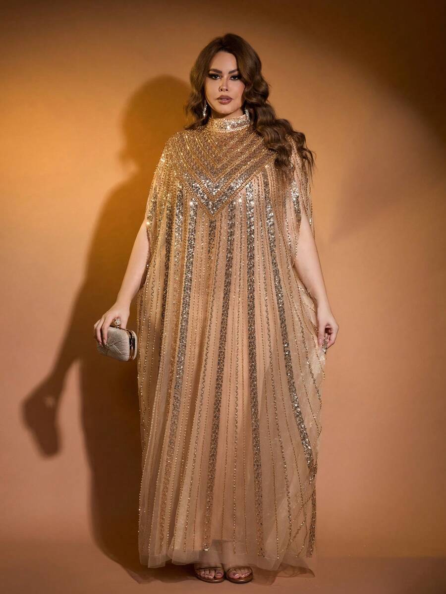 JINLICX Elegant Luxury Solid Color Polyester Beaded Evening Gown For Wedding And Formal Occasions, Spring Summer Autumn