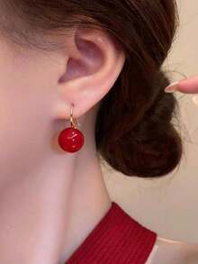 1 Pair Vintage Faux Pearl Red Copper Earrings, Suitable For Women For Daily Wear And Festivals - Burgundy - View 5