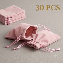 30pcs Pink Velvet Small Jewelry Bags With Drawstring - Soft Gift Storage Bags, Suitable For Wedding Favors, Party Gifts, Valentine's Day, Anniversary Souvenirs And Jewelry Storage, Also Suitable For Mother's Day, Bridesmaid Gifts, Graduation Gifts, Birthday Gifts, Wedding Gifts And Other Occasions. - Pink - View 5