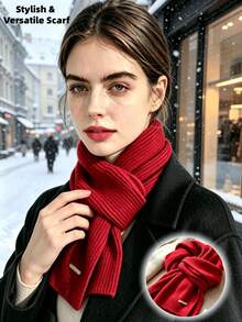 1pc Women's Winter Knitted Scarf, Minimalist Fashion Versatile, Classic Design, Flattering Face Shape, Soft Skin-Friendly Fabric, Daily Wear, Holiday Gift - Multicolor - View 9