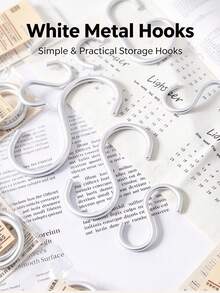 5pcs/White Metal S Hooks Multi-Size Connected S Shaped Hanging Hooks, Stackable Heavy Duty S Hook For Closet Kitchen Storage Organizer, No Tool Needed Space Saving Hanger Hooks - Silver - View 5