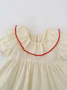 Summer New Baby Girl Outfit, Cute Girls Set, Ruffle Collar Short Sleeve Top + Red Plaid Shorts Set, Casual 2-Piece - Red - View 6