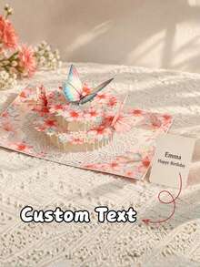 1pc Customized 3D Flower Butterfly Greeting Card, Customizable Text Message, Pink Floral Pop-Up Card, Creative Paper Carving 3D Birthday Card, Foldable Blessing Card, Exquisite Floral Pattern, Comes With Envelope, Suitable For Birthday, Wedding, Anniversary, Holiday Greetings, Thank You And Daily Gifts - Multicolor - View 1